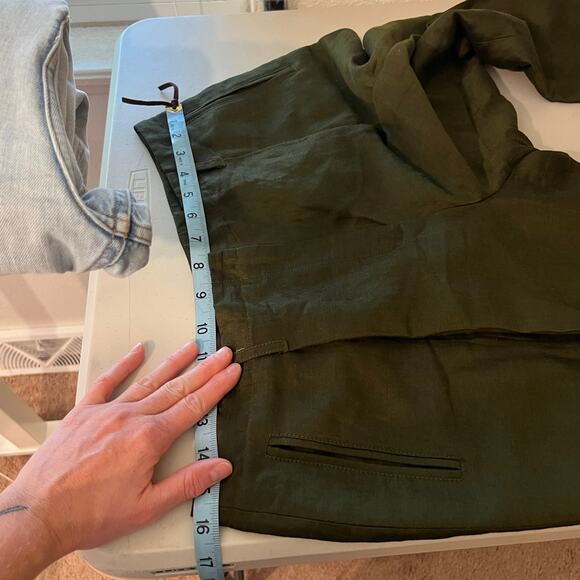Kate Hill Dark Green Linen High Rise Relaxed Fit Trouser Pants Size 12 - Picture 12 of 13
